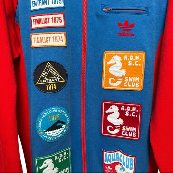 Adidas Swim Club Zip Up Jacket Size XL Red Blue Retro 70s Inspired Rare - Picture 3 of 10